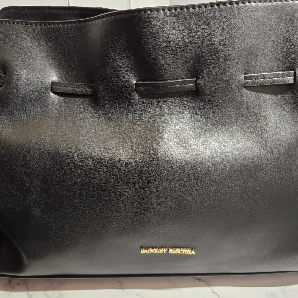 NWT Badgley Mischka Black Leather Satchel And Card Holder W Crossbody And Strap